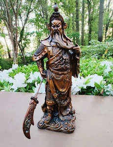 15" Chinese Brass Red Copper? Guan Gong Yu Warrior God Protector Deity Statue - Picture 1 of 10