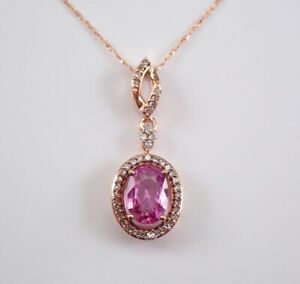 2.10Ct Oval Cut Lab-Created Pink Sapphire Halo Pendant 14K Yellow Gold Plated