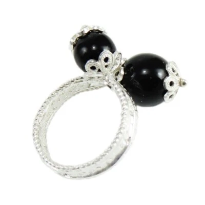 Anello fede sarda donna filigrana argento pietra onice nera su coccu kokos - Immagine 1 di 4