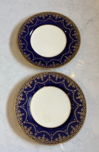 Vtg Minton Davis Collamore & Co. Ltd. Cobalt Gold Swag Dinner Plate K230 Pair - Picture 1 of 7