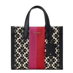 Kate Spade Flower Jacquard Manhattan Stripe Small Tote Black White Bag NWT - Picture 1 of 4