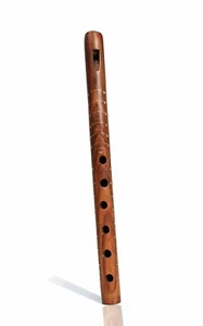 Brass Inlay Work Musical Instrument Traditional Hand Carved Wooden Flute,13 Inch - Picture 1 of 4
