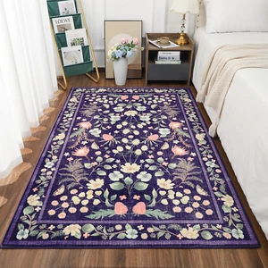 4x6 Rugs for Living Room Bedroom, Washable Area Rug Non Slip Floral Vintage,, - Picture 1 of 12
