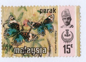 Malaysia 1971 Butterflies series (Blue Pansy) 15c x 9 different Malay States - Picture 1 of 9