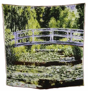 Kunst Seidentuch mit Claude Monets Ölgemälde Der Seerosenteich mit der Brücke - Bild 1 von 5