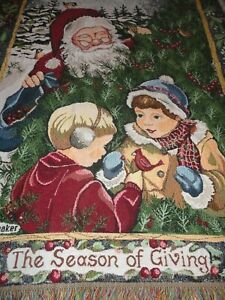 Throw Blanket Christmas The Season of Giving Santa & Children 44" X 69” Cotton