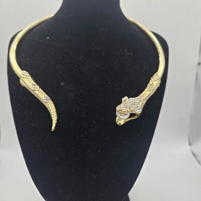 Thalia Sodi Necklace Choker Gold Tone snake Serpent Crystals - Image 1 of 4