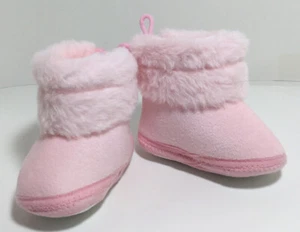 NEW Baby Shoes Booties Infant 6-9 Months Pink Fur Warm Booties Non Slip Sole - Picture 1 of 11