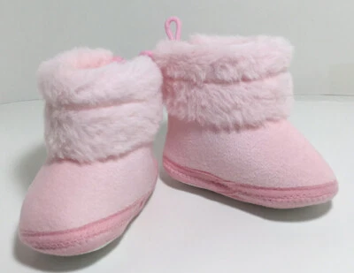 NEW Baby Shoes Booties Infant 6-9 Months Pink Fur Warm Booties Non Slip Sole - Изображение 1 из 4