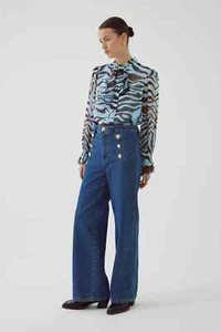 Jeans marinaio Anthropologie Exquise nuovi con etichette Aleron D. gamba larga bottoni oro taglia 4 - Foto 1 di 6