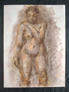 Jolie Nue Féminin Au Fusain Sur Papier École Des Beaux Arts - Imagen 1 de 8