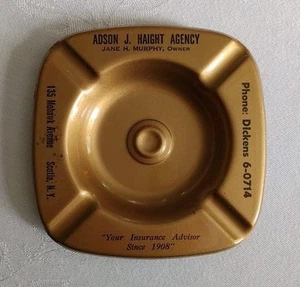 Vintage Werbung Metall Aschenbecher Scotia, NY Adson J. Höhenversicherungsagentur - Bild 1 von 6