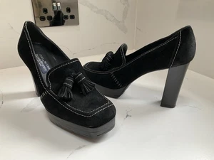 Stewart Weitzman Russell Bromley Black Suede Tassel Block Heels Uk 7 Shoes Vgc  - Picture 1 of 12