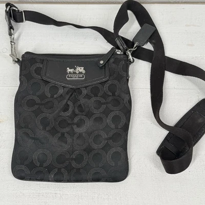 Coach Madison Dotted Op Art Crossbody Bag Black Canvas Silver Hardware - Image 1 of 4