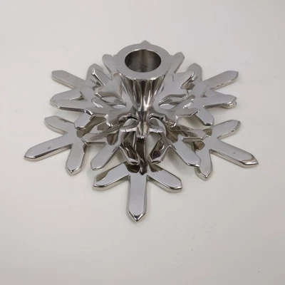 Crate & Barrel Silver Snowflake Candle Holder Christmas Decor Modern Metal  - Image 1 of 4