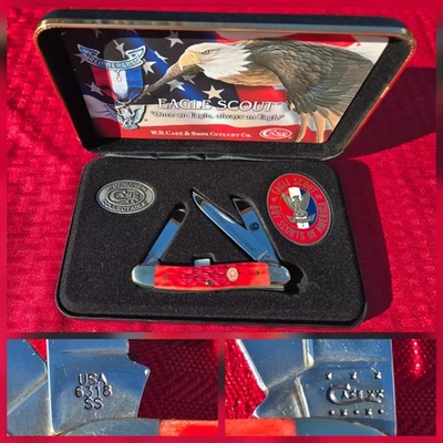 Cuchillo Case XX 2012 Eagle Scout hueso rojo liso mediano stockman conjunto de regalo 6318 Foto 1 de 4