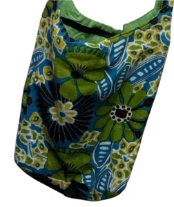 Bolso Boho Bucket Grande Cartera Bandolera Algodón Azul Verde Floral Limpio Usado en Excelente Condición Cremallera - Imagen 1 de 9