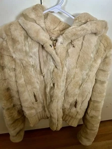 Y2K Juicy Couture Faux Fur Tan Hooded Jacket Glam Rock Medium - Picture 1 of 24