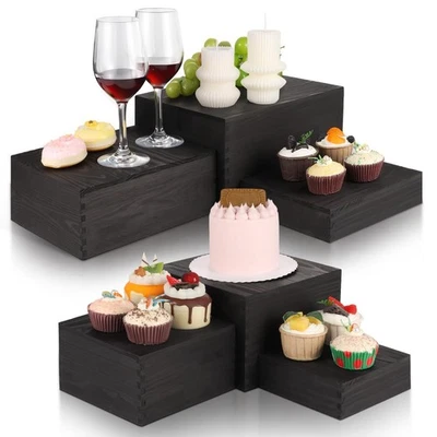 Paquete de 6 elevadores de buffet con soporte para magdalenas para pasteles de madera, soporte de exhibición de madera... Foto 1 de 4