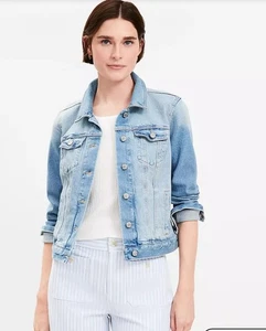Chaqueta de Camionero Denim Azul Loft Nueva con Etiquetas en Ligero Medio Lavado Índigo Talla Mediana Elastizada - Imagen 1 de 4