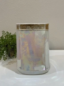 Vtg Iridescent Pearl Look Rectangular Ceramic Flower Vase Gold Trim 6 3/8” H - Picture 1 of 8