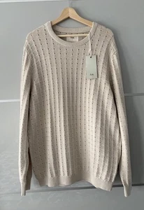 Folk Clothing Mens Pine Crew Knit Beige Jumper 100% Cotton Size Extra Large - Picture 1 of 15