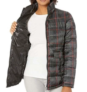 Ralph Lauren giacca puff stampata a quadri donna XS nero bianco righe rosse nuova con etichetta - Foto 1 di 12
