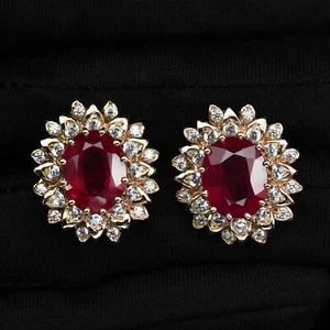 Classically Pigeon Blood Ruby 10.70Ct 925 Sterling Silver Handmade Stud Earrings - Picture 1 of 6