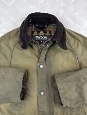 Barbour Wax Jacket Boy's (S) Olive Green Original Tartan Coat Corduroy Collar