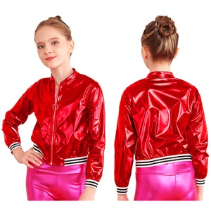 Kids Girls Sequins Metallic Bomber Jackets Shiny Motorcycle Coats Outerwear - Picture 1 of 98