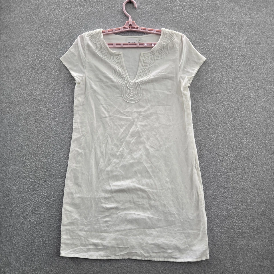 Vestido de mujer Vineyard Vines 4 blanco algodón lino túnica cambio cuentas manga corta Foto 1 de 4