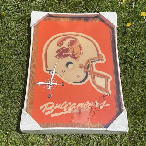Vintage Tampa Bay Buccaneers Wood Lacquered Clock Football Helmet 22x16” NEW USA Cover