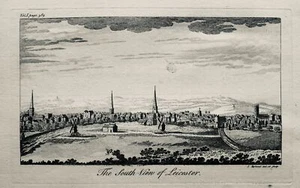 c1764 LEICESTERSHIRE Antique City Print SOUTH VIEW OF LEICESTER by John Ryland - Picture 1 of 4