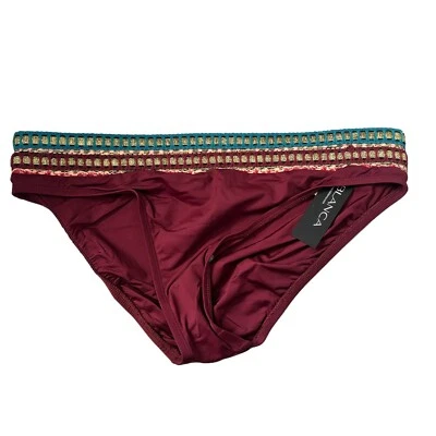 La Blanca Bikini Bottoms Womens 12 Burgundy Boho Running Stitch Hipster Swim - Image 1 of 4