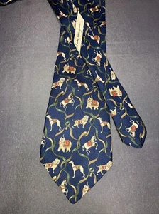 Salvatore Ferragamo Luxury BLUE Necktie Elephant, Horse Made in Italy 100% Silk - Picture 1 of 5