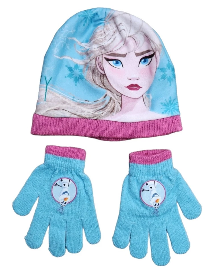 Mädchen Disney Frozen Mütze & Handschuhe Set 2-6 Jahre Elsa Olaf blau
