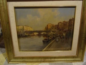 Dipinto ad olio Vincenzo Laricchia su tela ""Lungo la Senna"" - Scena di Parigi - Foto 1 di 9