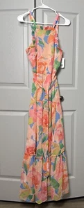 NWT Maggy London Women's Chiffon Square neck Summer Maxi Dress Lined Sz 8 ruffle - Picture 1 of 7