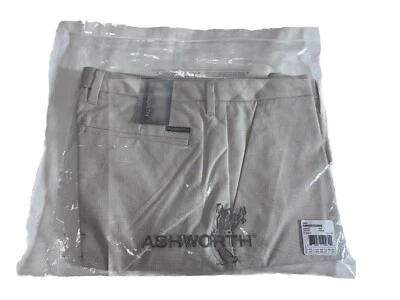 Pantalones de golf de vestir ASHWORTH para hombre caqui claro Príncipe de Gales a cuadros 34x32 frente plano Foto 1 de 4