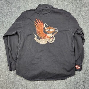 Vintage Harley Davidson Hemd Herren Medium schwarz Adler bestickt Patch Biker Moto - Bild 1 von 9