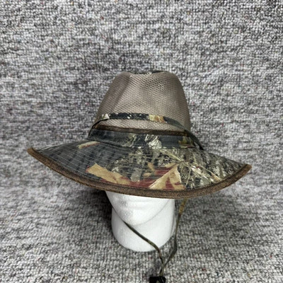 Sombrero de roble musgo vintage ala de safari verde camuflaje para hombre malla grande cordón caza Foto 1 de 4