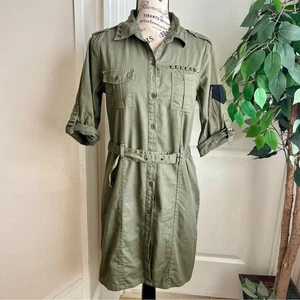 Vestido Camisa Charlotte Russe Media Manga Cinturón Utilitario Verde Oliva Talla M - Imagen 1 de 16