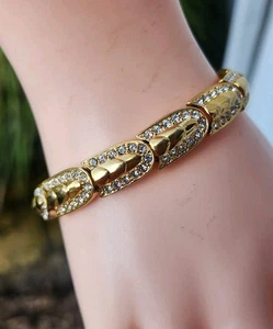 Retired Vintage Swarovski Swan Logo Signed Clear Crystal Goldtone Link Bracelet - Picture 1 of 16