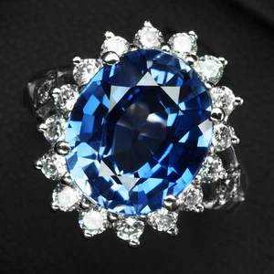 Elysian Cornflower Blue Sapphire 4.30Ct 925 Sterling Silver Handmade Halo Rings - Picture 1 of 8