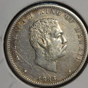 1883 Kingdom Of Hawaii Quarter Dollar Coin, Kalakaua I, XF-AU, 25 Cents - Picture 1 of 6