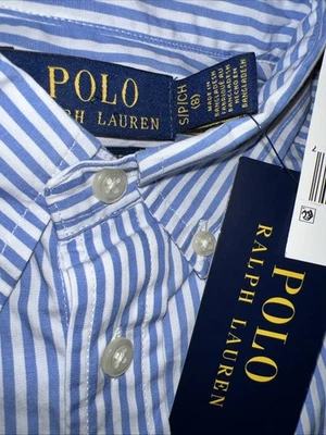 NWT Polo Ralph Lauren Boys Light Blue Striped Button Down Shirt Oxford 8 Years - Image 1 of 4