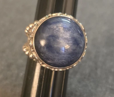 Anel de banda larga vintage designer Sajen prata esterlina azul cianita, tamanho 9 a 10 - Imagem 1 de 4