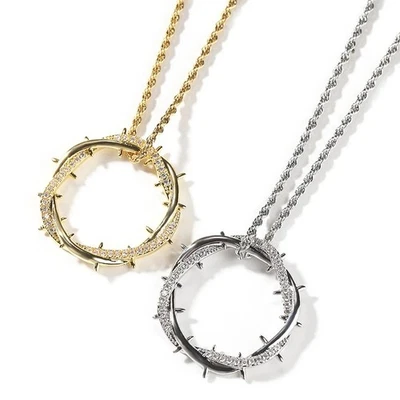 Collar Colgante Corona Espina Helada Hip Hop Bling Hombres Mujeres Rapero Moda Joyería Foto 1 de 4