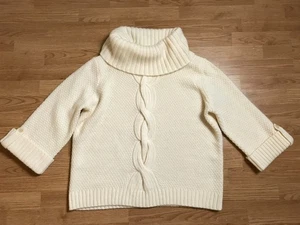 Talbots Sweater Womens 2X Cream Cowl Neck Waffle Cable Knit Chunky Cuffed Sleeve - Picture 1 of 13
