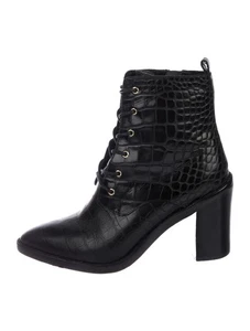 Zimmermann Ankle Boots Size 38 / 7.5 AU Black Croc Embosed Leather Lace Up - Picture 1 of 13